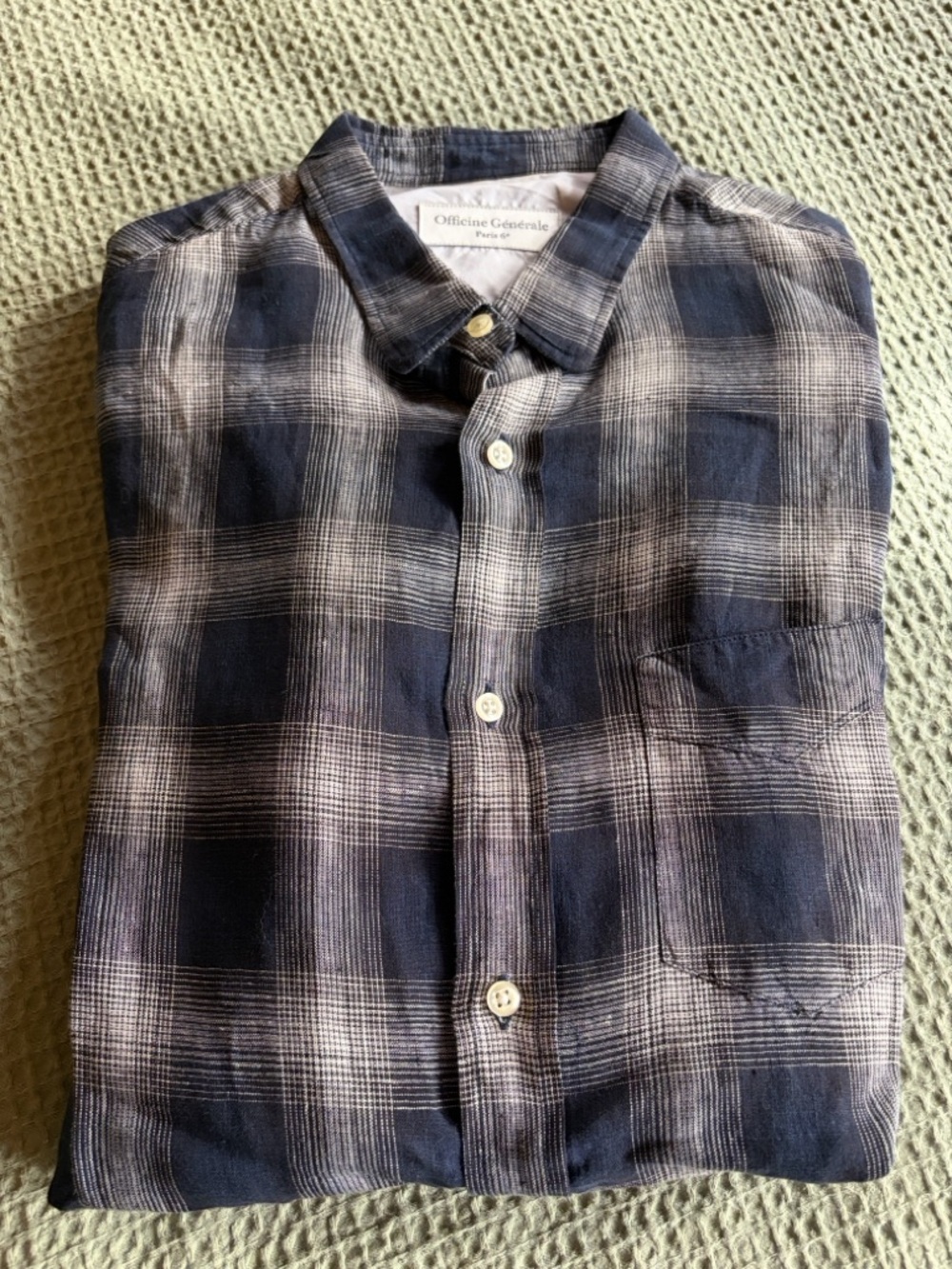 Officine Generale 100% Linen Plaid Button-Down Shirt